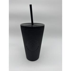 Starbucks Black Pleated Tumbler 16oz Grande Cold Cup NEW